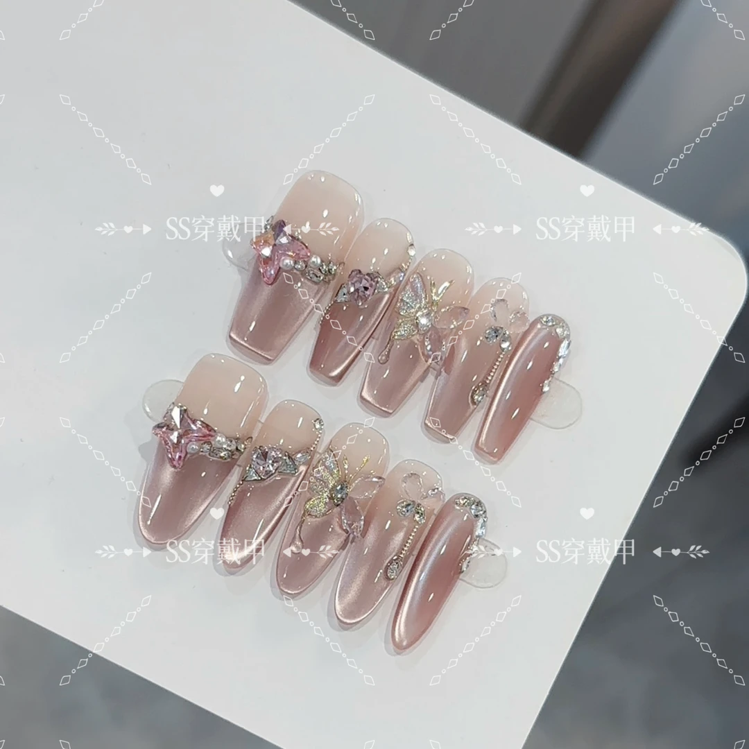 【倾城蝶恋】猫眼款式新款高品质纯手工穿戴甲美甲贴穿戴甲光疗美甲