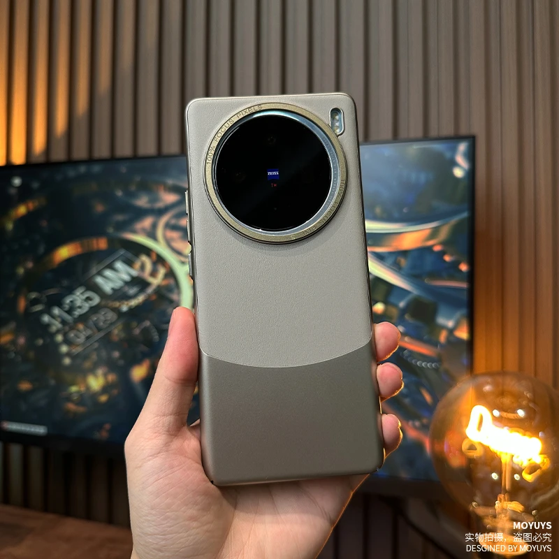 适用vivox100手机壳新款100pro高级感玄武素皮大孔超薄曲屏商务