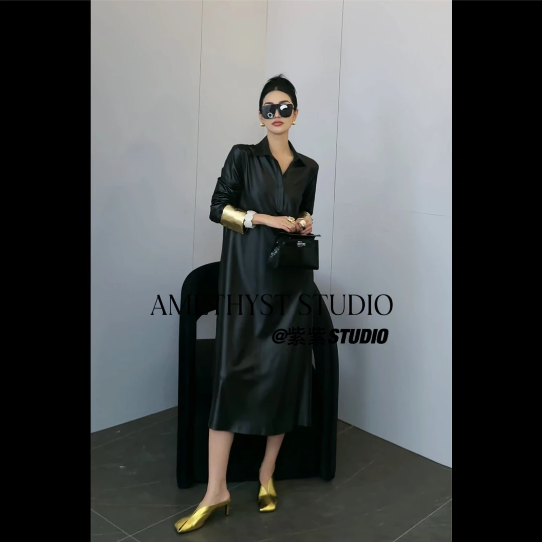 紫紫【MF衬衫裙】V领重磅随性R0W风纸片人连衣裙 ZSJB0807