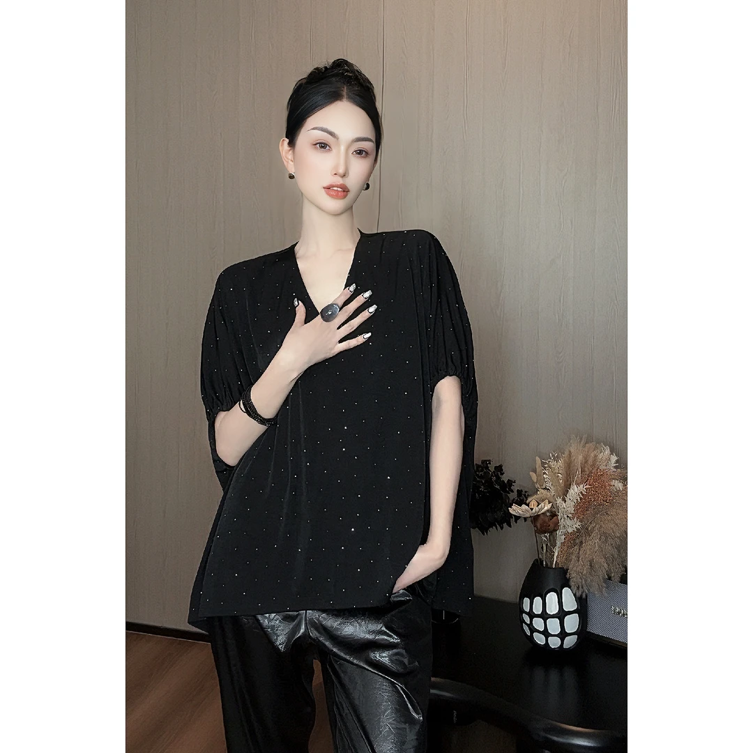 紫紫  岁岁安澜 浪漫主义无序烫钻茧型上衣衬衫女款外穿ZSJC0435