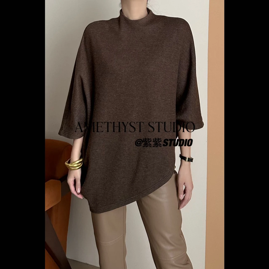 紫紫 藏肉帮手ROW秋冬廓形短简约休闲袖蝙蝠袖针织衫 ZSJB1013