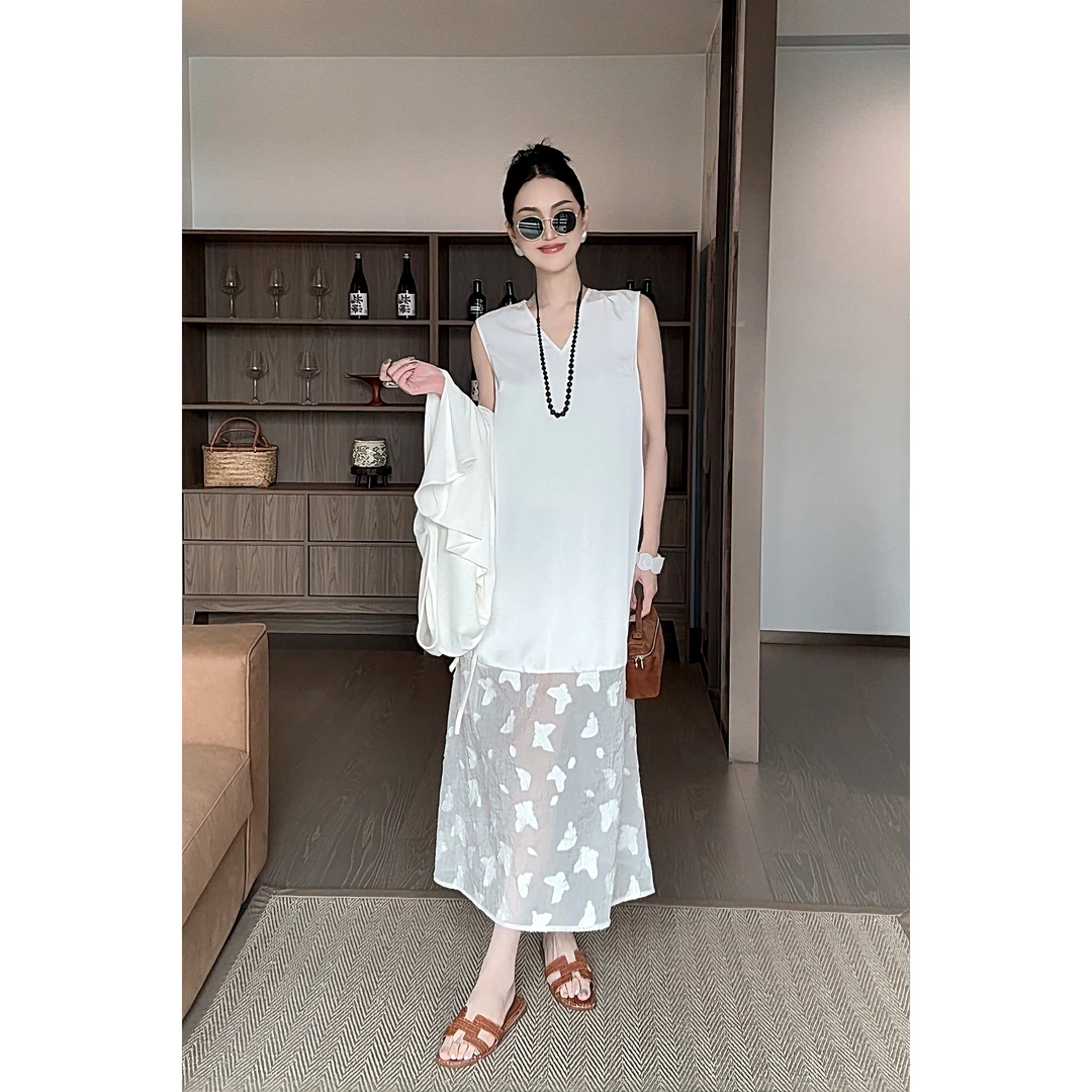 紫紫  庄生梦蝶  V领经典拼接连衣裙夏季气质宽松连衣裙 ZSJC0550