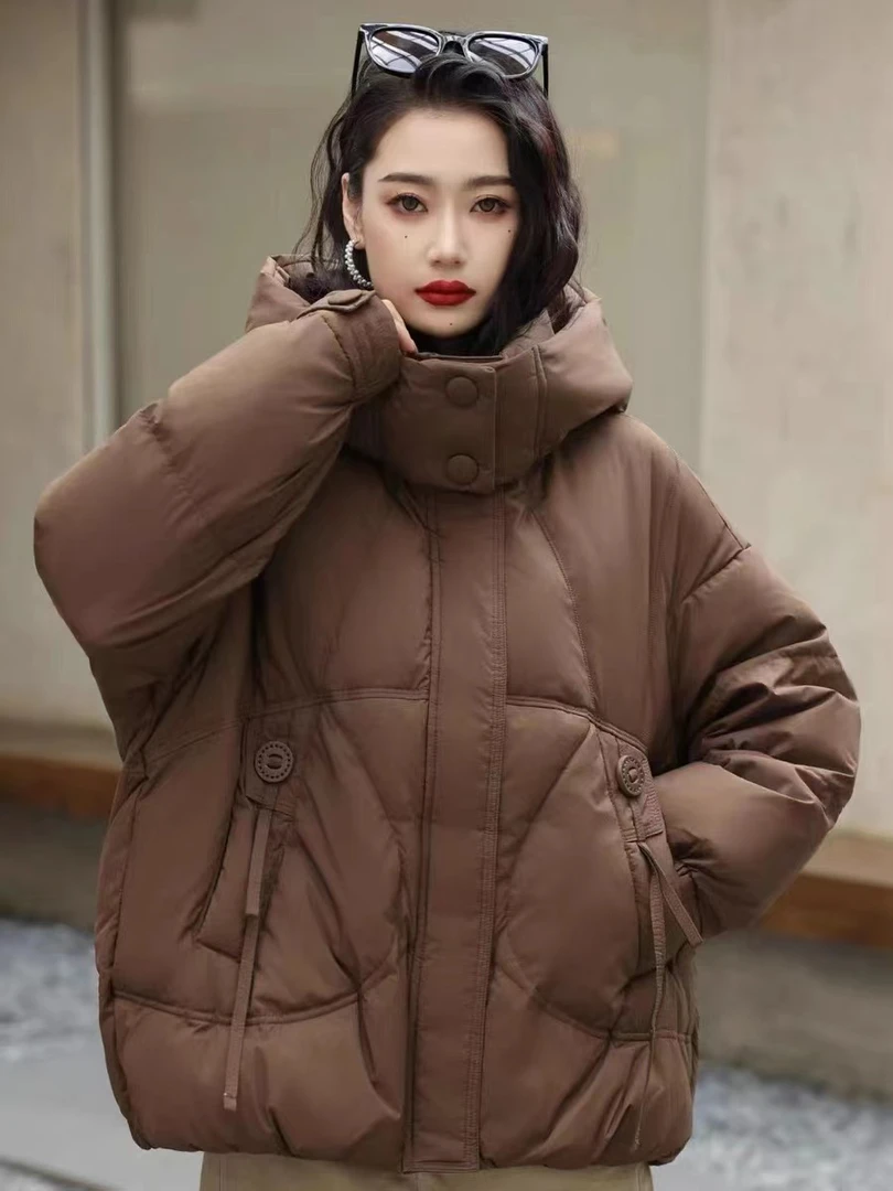 羽绒服2024冬季新款女士加厚连帽白鸭绒百搭时尚宽松中长款带帽