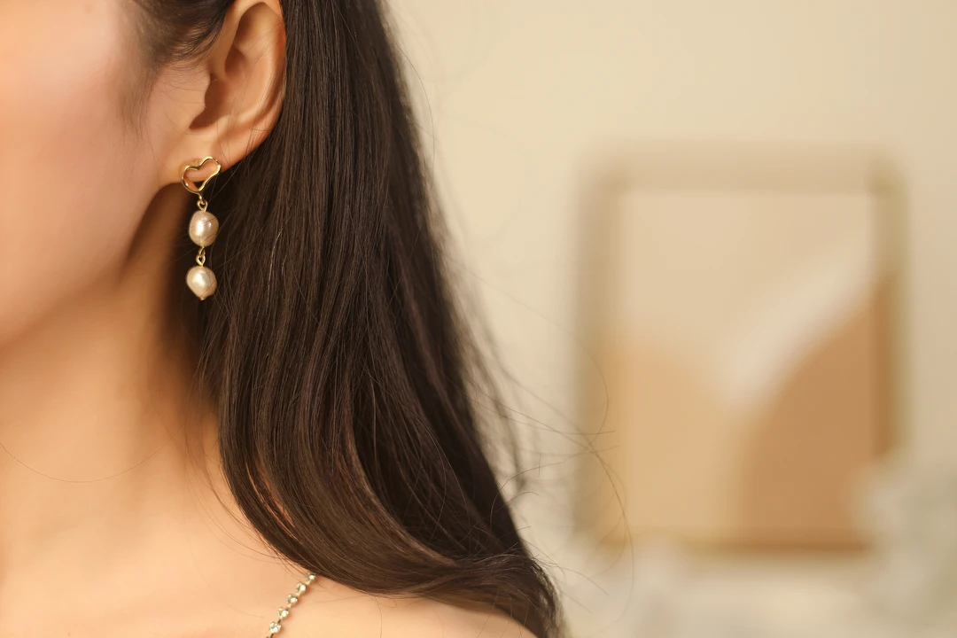 铜合金耳饰 【UU】双倍心动珠珠耳环 H073