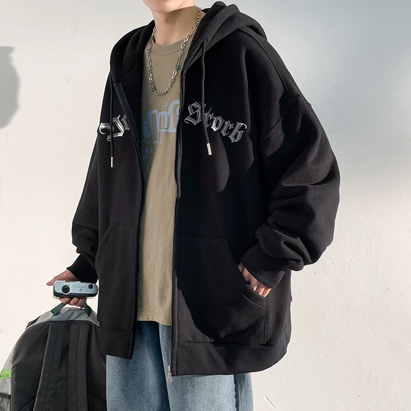 美式潮牌外套男春秋季连帽开衫卫衣男生春装夹克情侣休闲运动上衣