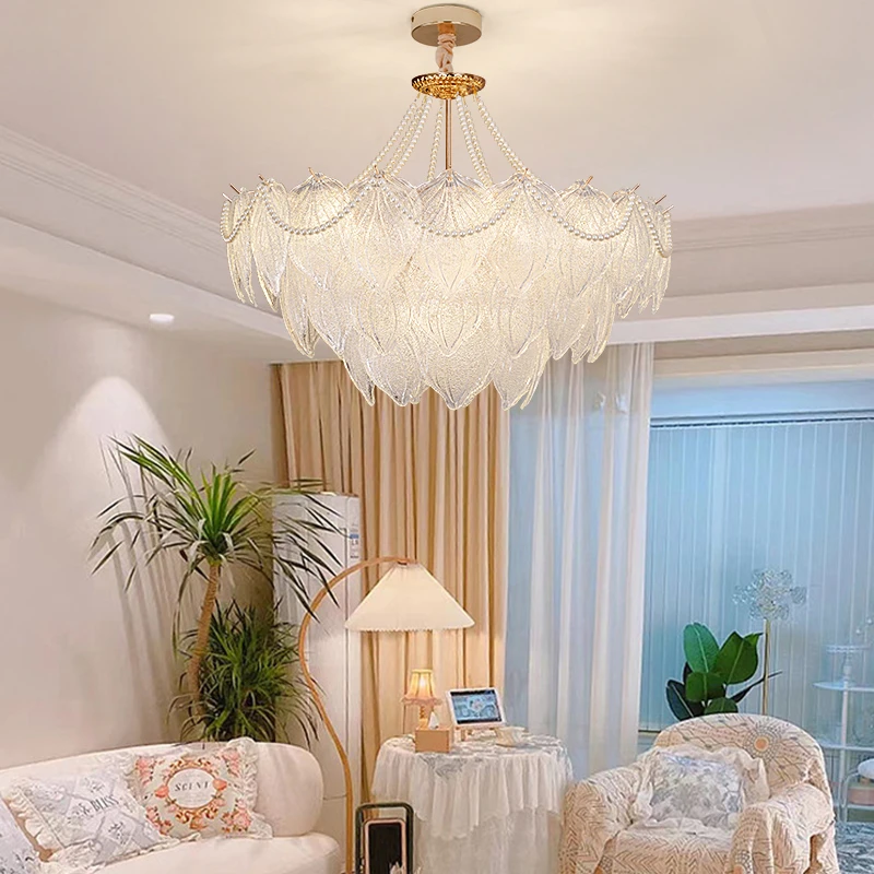 内外护眼法式客厅吊灯现代简约餐厅主卧室灯奶油风灯银杏叶灯中山