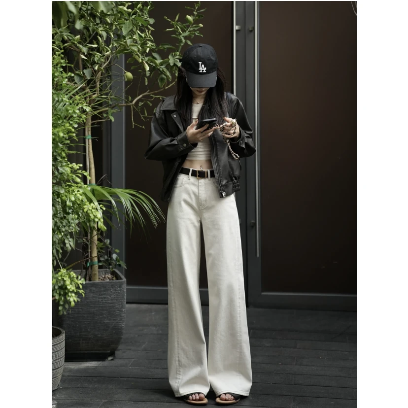 Choumei Home【曲茶】秋冬新品女装显瘦高腰设计感弹力牛仔拖地裤