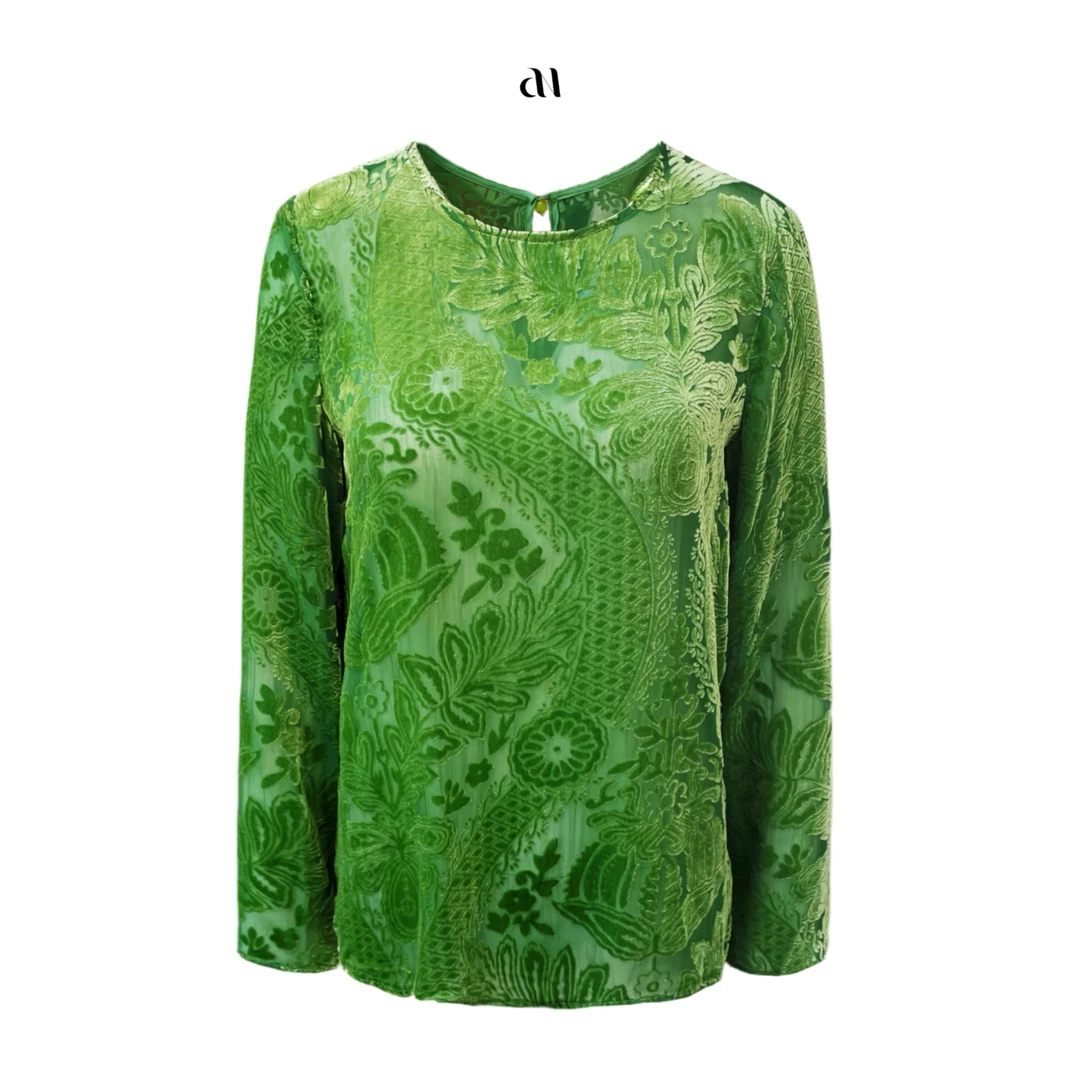 Aiko 专属丝绒烧花圆领上衣