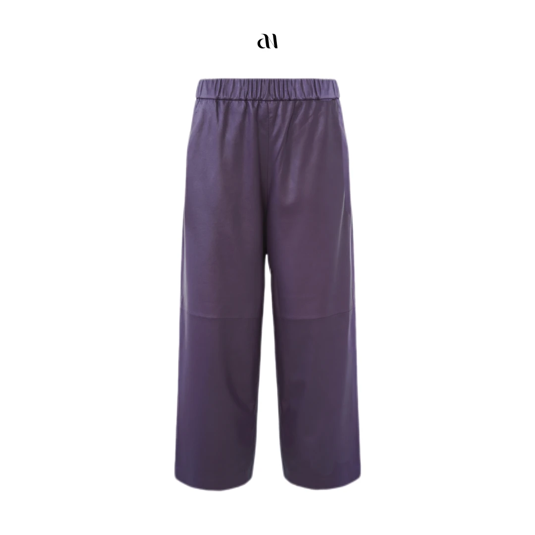 Aiko专属  紫色调时髦小羊皮九分裤