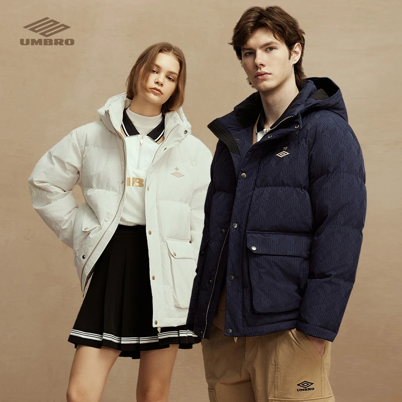 Umbro/茵宝百年金标连帽羽绒服中长款复古保暖厚外套U2124441027