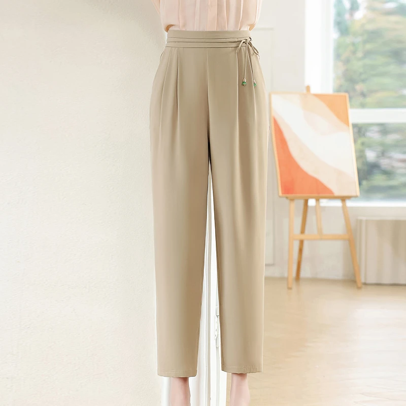 中年妈妈高腰九分裤女装秋季薄款百搭裤子春夏洋气显瘦小脚休闲裤