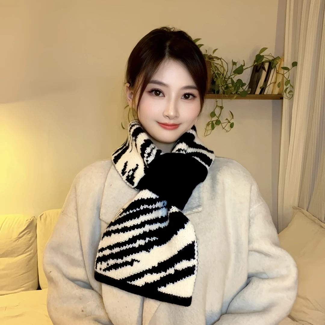 懒人插口针织小围巾女秋冬季2024新款保暖韩版百搭护颈毛线围脖潮