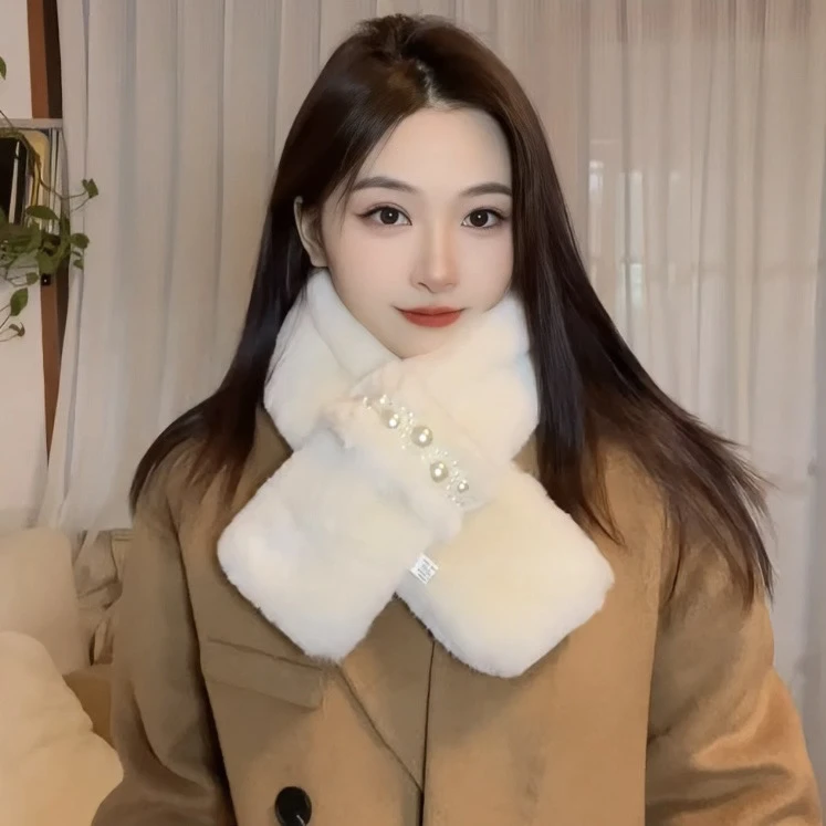 新款仿兔毛冬款围巾女秋冬保暖毛绒围脖百搭网红白色加厚ins女士