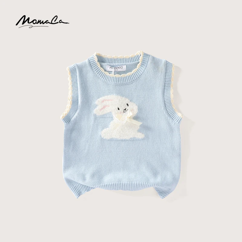 MOMOCO2024款秋季女童甜心可爱小兔子毛织马甲75780110001