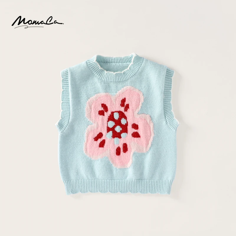 MOMOCO2024款秋季女童洋气时尚花朵毛衣马甲75730238002