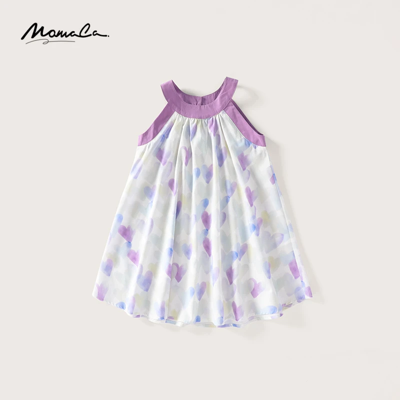 MOMOCO2024款夏季女童爱心满印洋气挂脖连衣裙75630470118