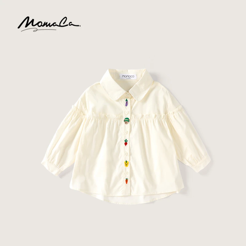 MOMOCO秋季新款女童休闲纯色可爱小卡通百搭衬衫75730234006