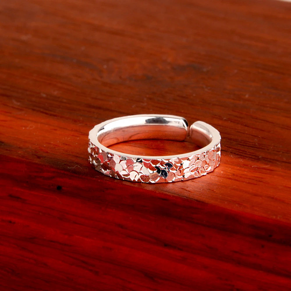 足银戒指 《碎冰冰》戒指 足银999女士戒指银色时尚百搭开口戒指