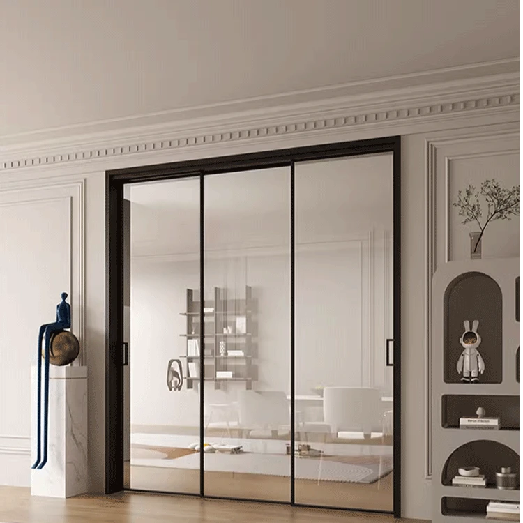 完美极简吊轨推拉门钢化玻璃极窄书房厨房推拉门