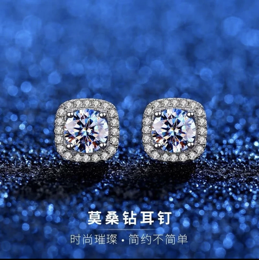 925银莫桑石耳饰 【微镶耳钉】0.5ct-2.0ct高品质经典时尚轻奢耳钉.