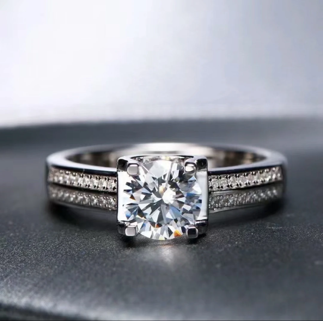 925银莫桑石戒指 【双排牛头】1.0ct-3.0ct高品质经典时尚轻奢女戒.