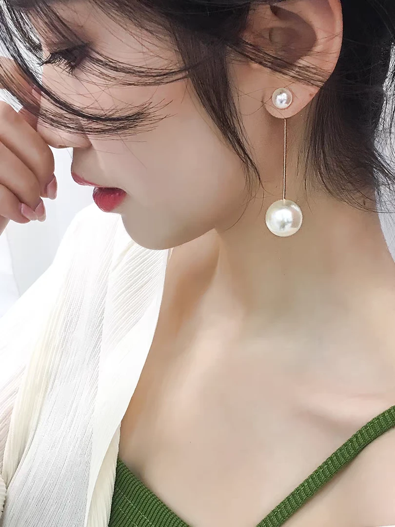 钛钢仿珍珠耳饰 轻奢气质复古百搭韩版法式耳环简约精致时尚长款