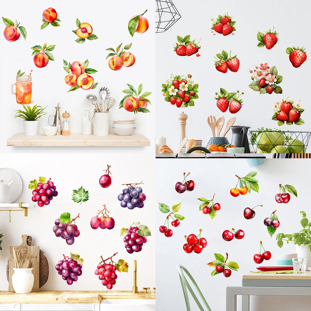 新款水果草莓樱桃葡萄水蜜桃芒果牛油果自粘防水墙贴画墙壁装饰画