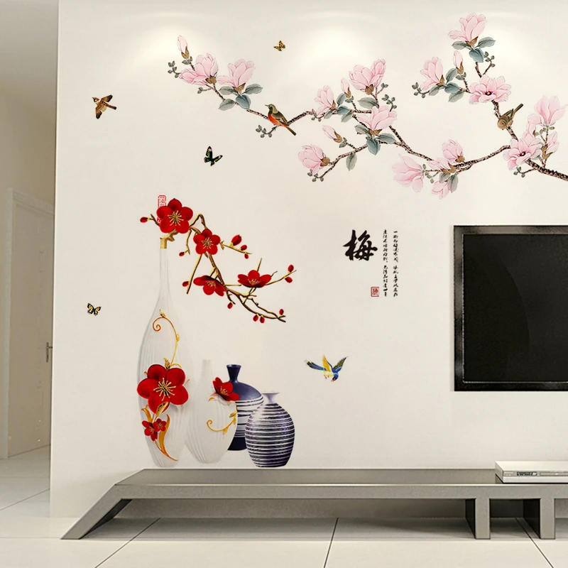 中式花鸟出租房自粘墙纸背景墙壁贴画房间墙面装饰品卧室温馨贴纸