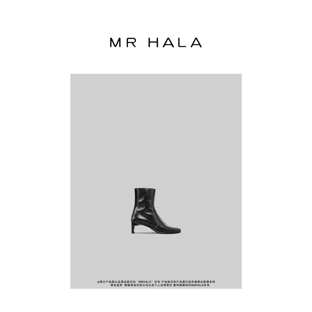 MRHALA/ 女装推荐 方跟中长牛皮革艺术线条配饰 C237