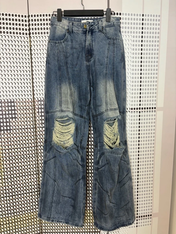 （破洞牛仔裤）时尚百搭蓝色