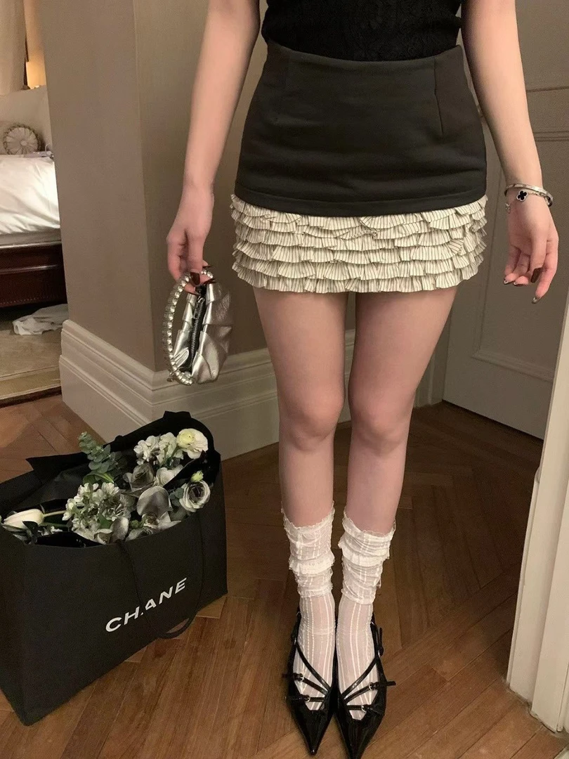 (荷叶边拼接短裙)包臀显瘦半裙