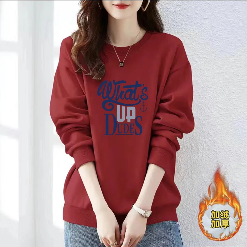 时尚潮牌圆领卫衣女士秋冬季新款百搭大码宽松胖妹妹休闲减龄上衣