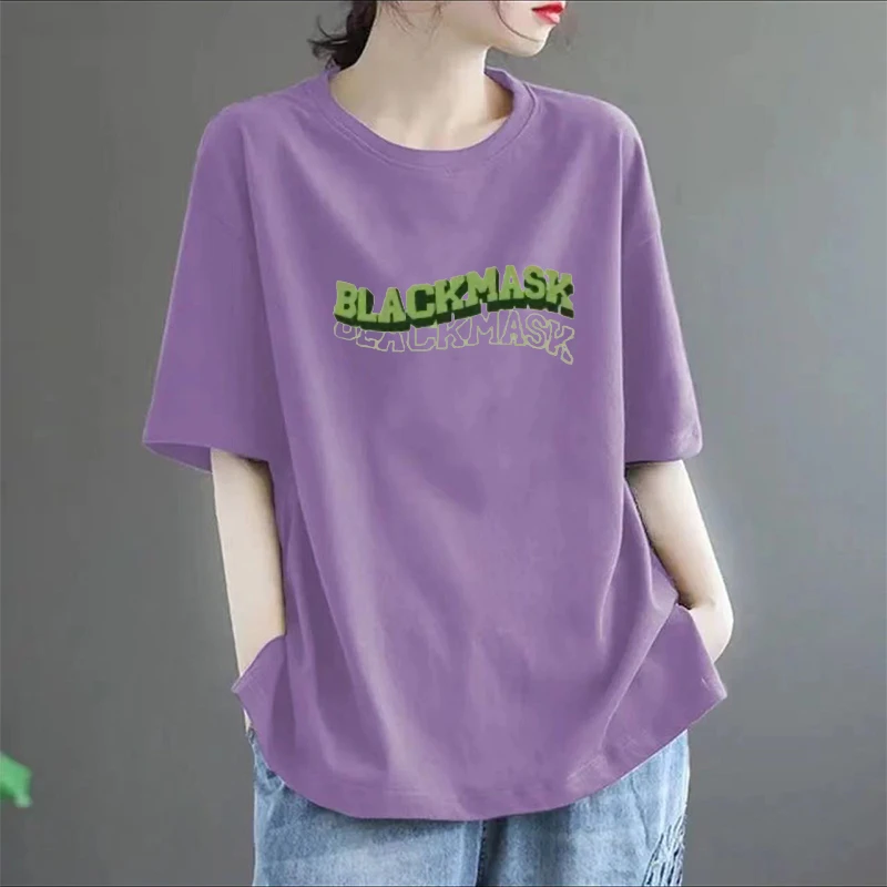 200斤胖妹妹纯棉短袖圆领t恤女2024夏季大码宽松遮肉百搭显瘦休闲