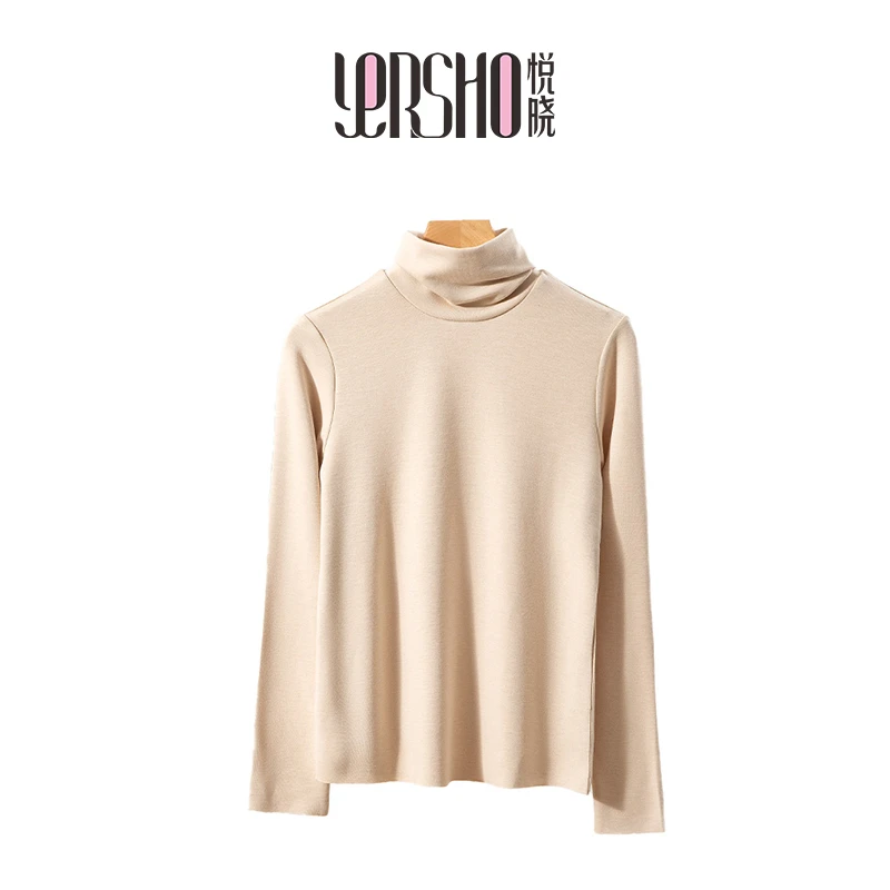 悦晓拉绒高领保暖打底衫长袖纯色桑蚕丝女士百搭时尚修身秋冬4452