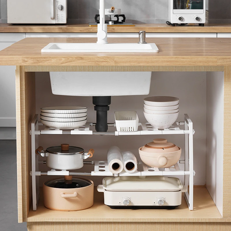 【新疆包邮】伸缩水槽下置储物架物架厨房不锈钢置物收纳可收缩储物