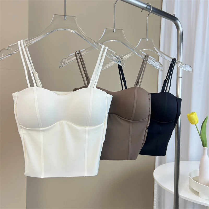 2024夏季新款美背内衣文胸一体背心外穿打底内搭抹胸吊带女带胸垫