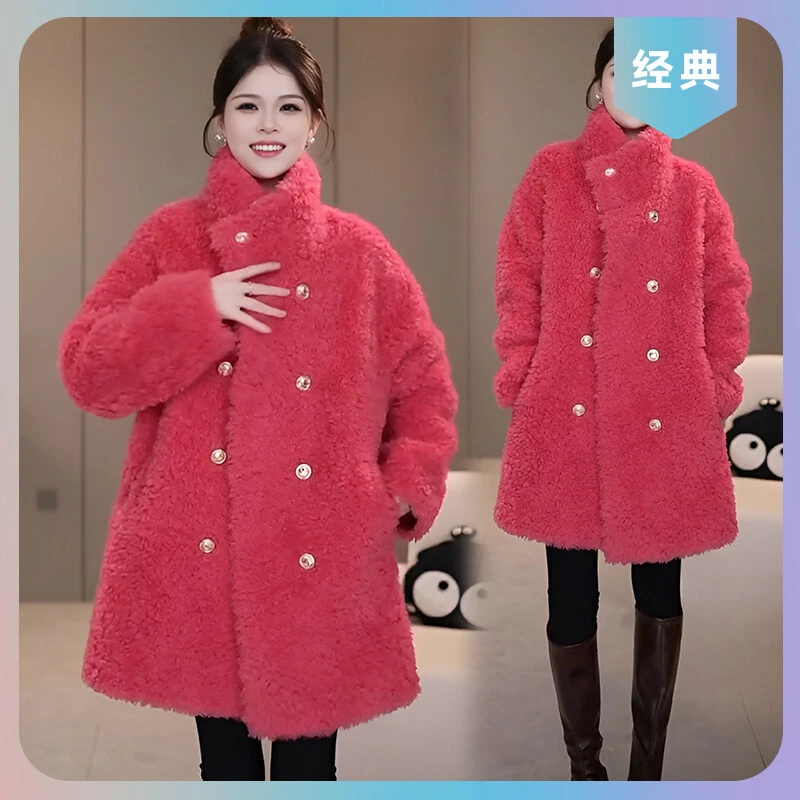 立领加厚小个子皮毛一体外套女2025秋冬季新款中长款气质减龄大衣