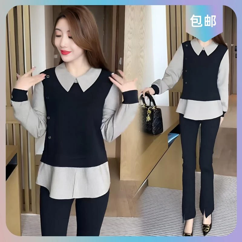 设计感新款遮肚子衬衣2025长袖上衣女士春秋宽松假两件衬衫打底衫