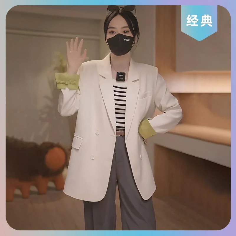 2025年春秋新款撞色拼接盘扣外套女复古西装独特超好看西服上衣女