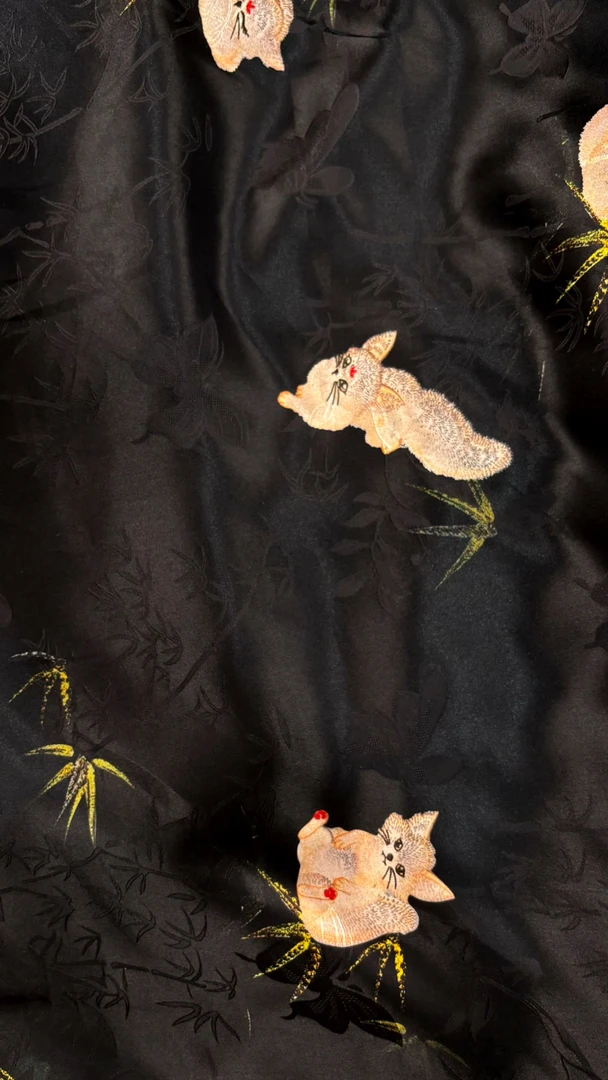 【小猫】真丝丝绸香云纱面料，无质量问题不支持退换，介意慎拍