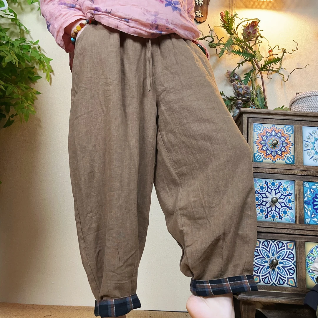 南尘~{原创亚麻两面穿双层休闲裤}经典百搭两面穿老爹裤