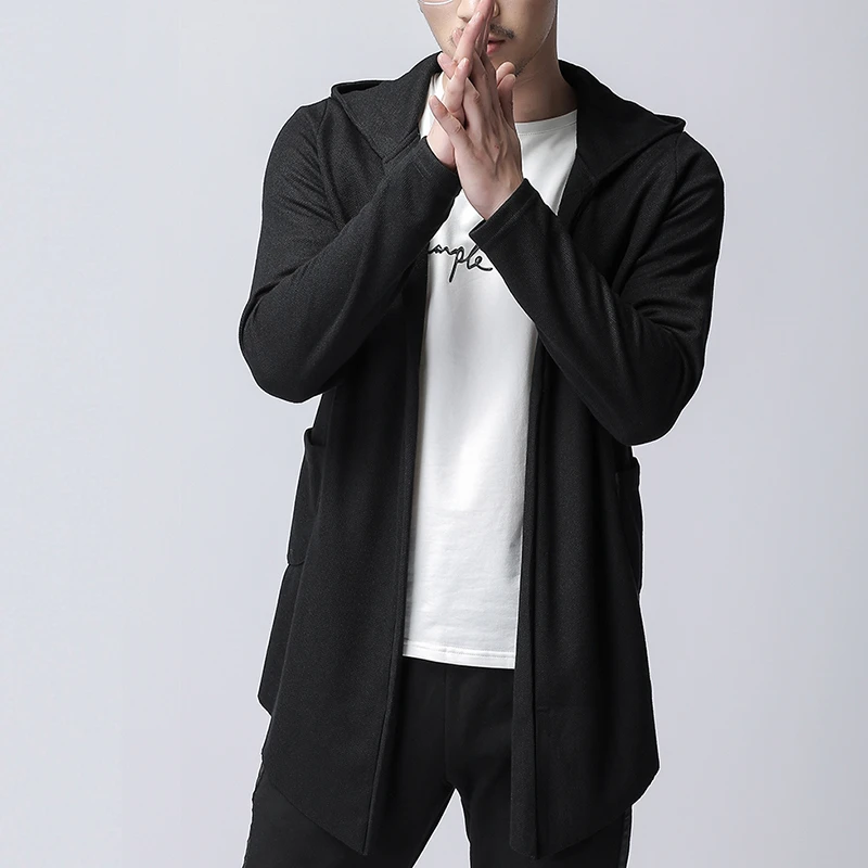 2025男薄款连帽外套春秋潮流男装开衫披风外搭韩版休闲长袖针织衫