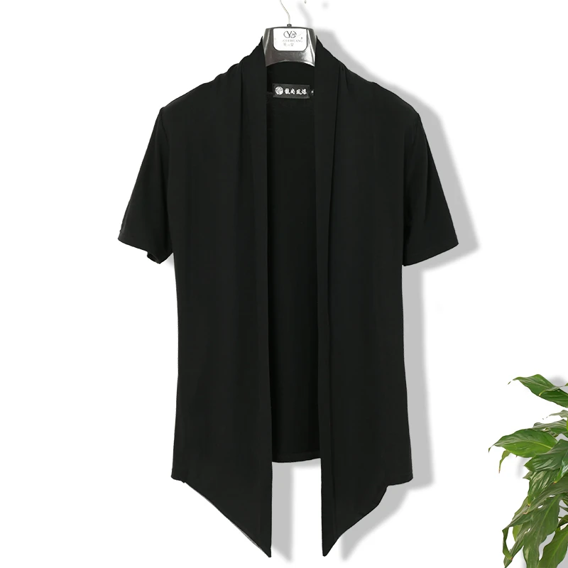 夏季薄款短袖开衫外搭男潮流韩版帅气个性上衣黑色非主流半袖外套