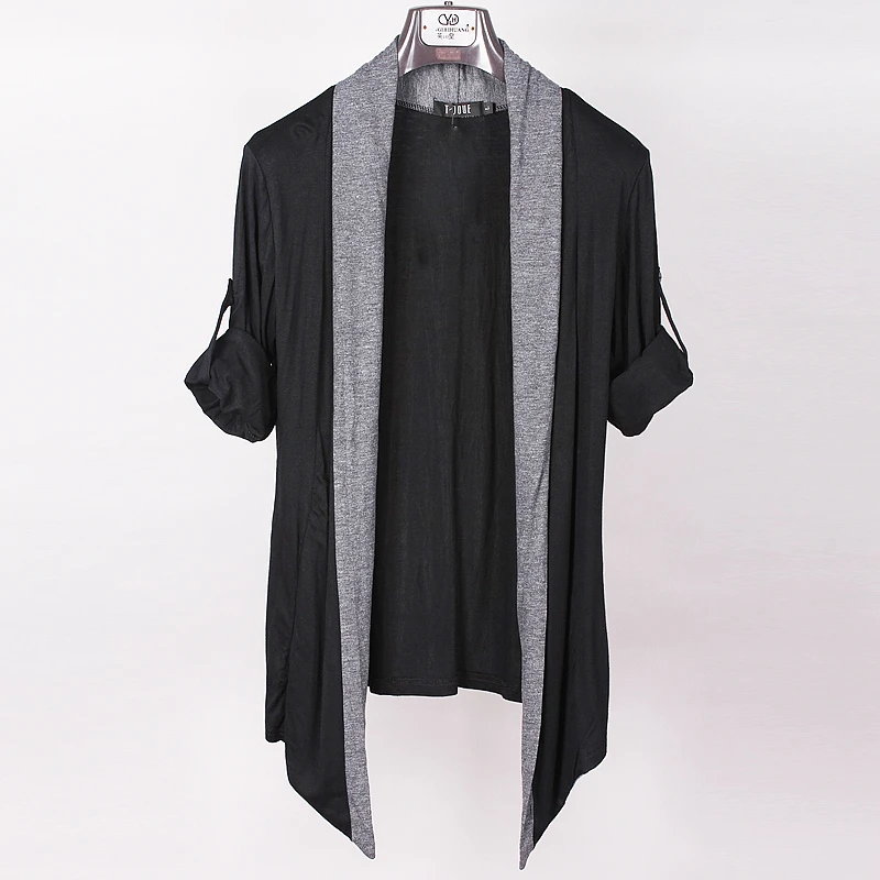 潮流男长袖开衫中长款韩版休闲上衣黑色披风外搭宽松薄款时尚外套