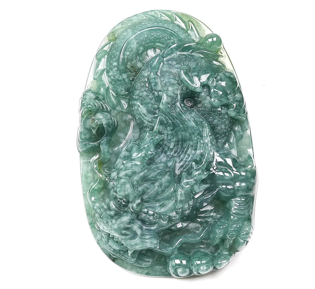 天然A货正品翡翠精雕雪花棉霸气龙牌吊坠生意兴隆尺寸:77-49-11mm