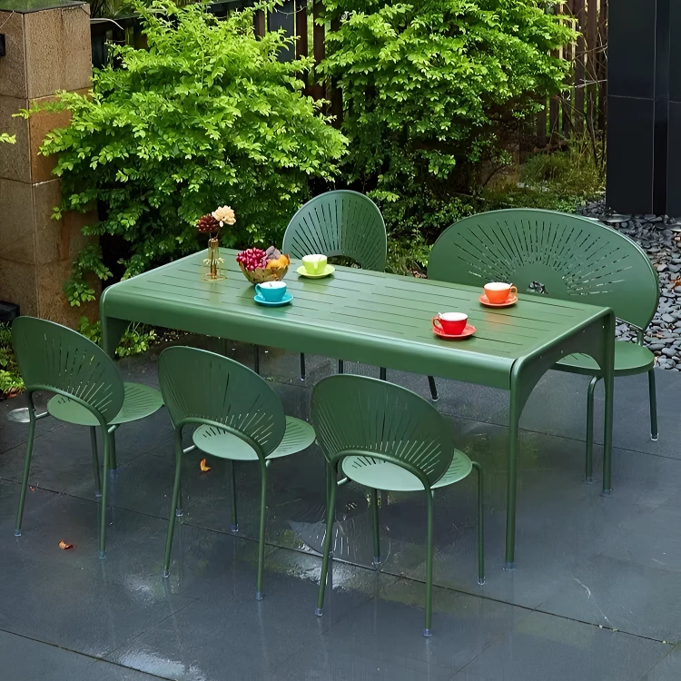 户外庭院轻奢铝合金长桌椅组合室外别墅花园露台休闲简约防水防晒