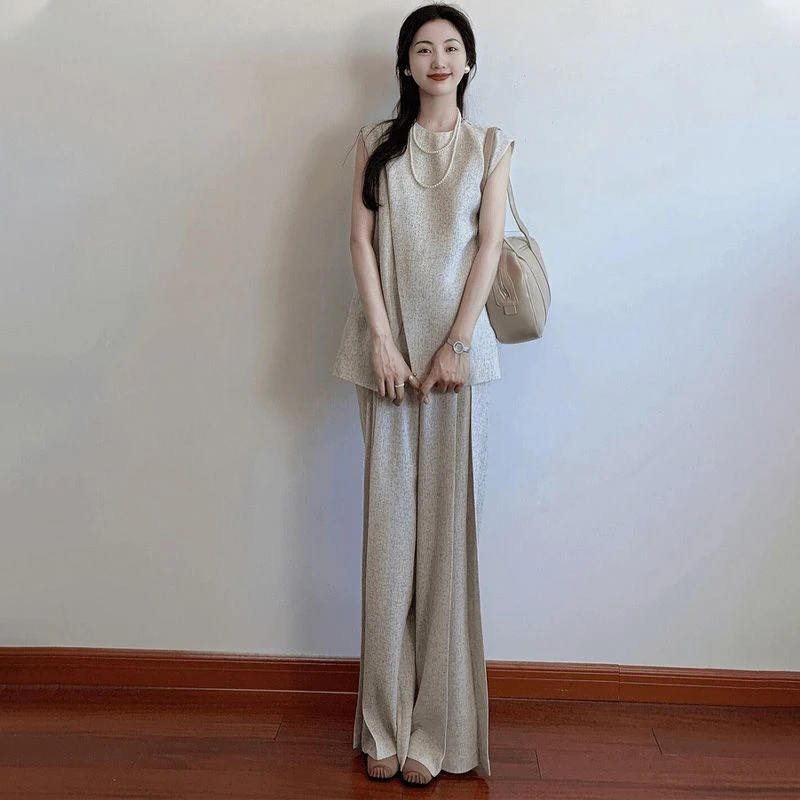 夏季2024冷淡风盐系气质高级感轻奢老钱风白色马甲裤子两件套装女