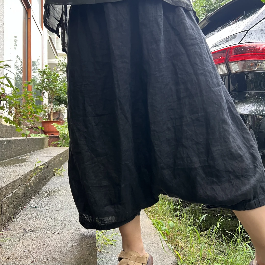 亚麻砂洗时尚休闲百搭女士一字裤裙
