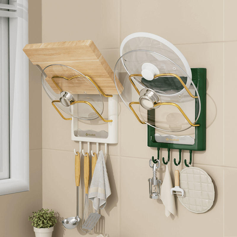 免打孔壁挂式锅盖架厨房家用菜板放置架砧板收纳多功能家用收纳架