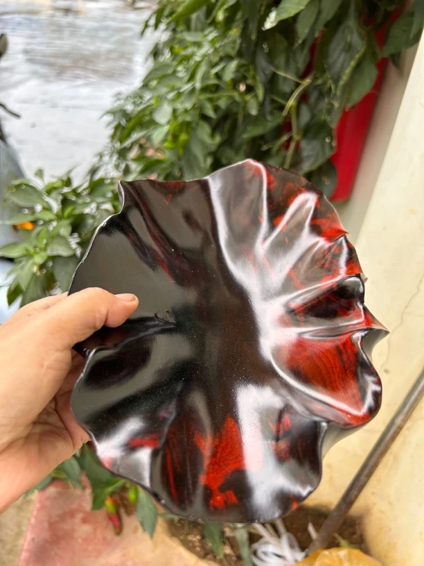 果盘水果盘红色果盘手工创意莲花家用隔热茶具锤纹